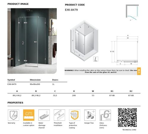купить Душевая кабина New Trendy Avexa Nickel brushed Rectangular L 90x90x200 EXK-8479 в Кишинёве 
