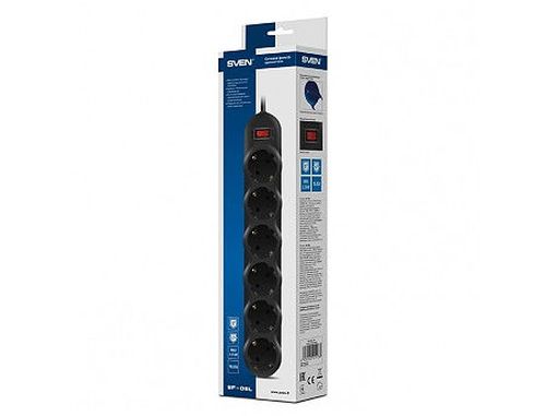 cumpără Фильтр импульсных помех SVEN SF-06L 6 sockets, Black, 1,8m (Priza cu protectie - prelungitor/basic surge protection) în Chișinău 