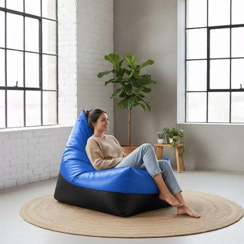 купить Кресло-мешок BeanBag BM5807, Пирамида, XL, глянцевая экокожа MAX, синий с черным в Кишинёве 