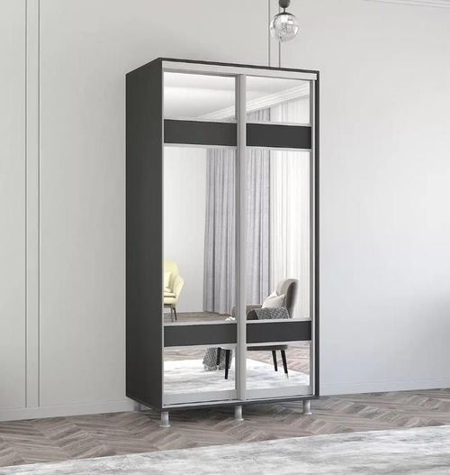 cumpără Dulap Mobildor-Lux Aron-P 1.0m-1.8m uși glisante din PAL cu oglindă zebra (120x60x220H cm) Anthracite în Chișinău 