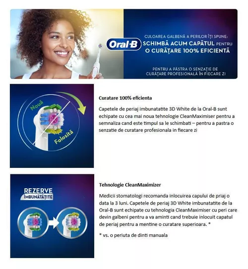 купить Сменная насадка для электрических зубных щеток Oral-B 6698 3D White в Кишинёве 