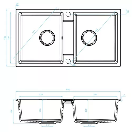 cumpără Chiuvetă bucătărie Backer Nona Duo Black 800x440 în Chișinău 