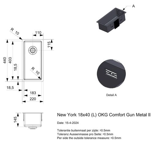 cumpără Chiuvetă bucătărie Reginox R39366 New York 18x40 Gun Metal II în Chișinău 