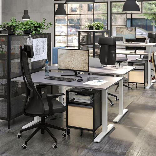 cumpără Masă de birou Ikea Rodulf cu înălțime electro-reglabilă 140x80 (Gri/Alb) în Chișinău 