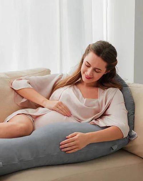 купить Подушка для мам Momcozy PP007-GR00NB-C Perna pentru maternitate in forma F Velvet Grey в Кишинёве 