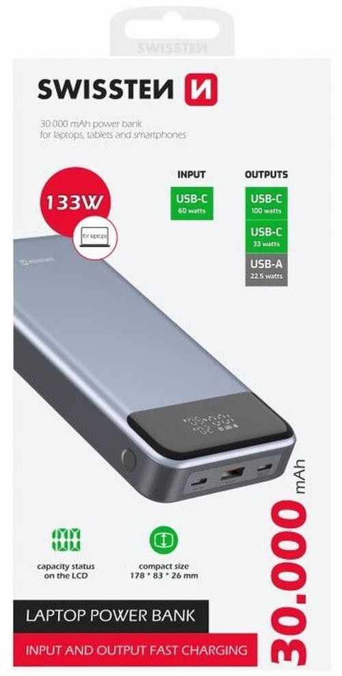 cumpără Acumulator extern USB (Powerbank) Swissten 30000mAh 133W PD For Laptops în Chișinău 