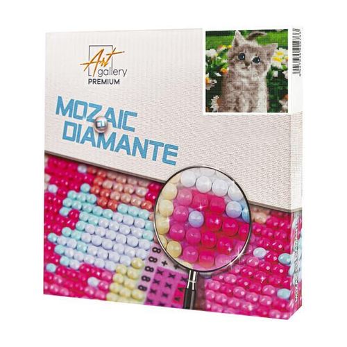 купить Картина по номерам Art Gallery BJ1190 Mozaic cu diamante 20x20cm Motanas gri в Кишинёве 