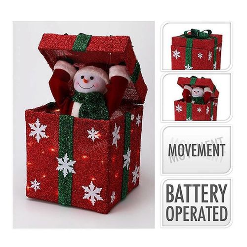 cumpără Figurină cu lumină Promstore 56521 Figurina luminoasa "Om de zapada in cutie" 50LED, 25x25x50cm, timer în Chișinău 