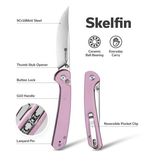 купить Нож походный Sencut S25007-3 Skelfin, G10 roz pudrat, Button Lock в Кишинёве 