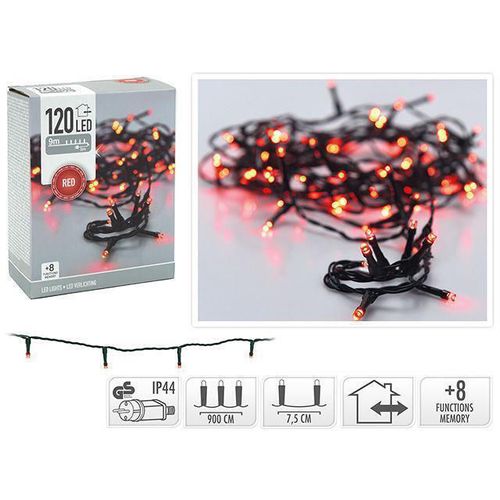 купить Гирлянда Promstore 49229 Огни новогодние Нить 120LED красные, 9m, in/out, 8 реж в Кишинёве 