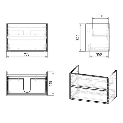 EO комплект мебели 80см серый: тумба подвесная, 2 ящика + умывальник накладной арт 15-88-080 