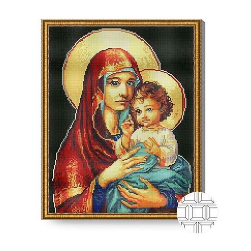 купить Картина по номерам Art Gallery QB204836 Mozaic cu diamante patrate 40x50cm Madonna cu Isus в Кишинёве 