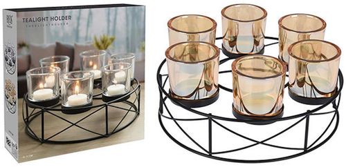 купить Декор Holland 48242 Подсвечник стеклянный на 5 свечей, подставка металл D25cm в Кишинёве 