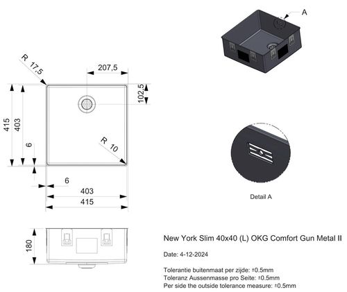 купить Мойка кухонная Reginox R39502 New York Slim 40x40 Gun Metal II в Кишинёве 