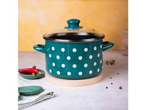 cumpără Cratiță Metalac 57047 Cratita emailata Green Dots 20cm, 4.0L, capac din sticla în Chișinău 