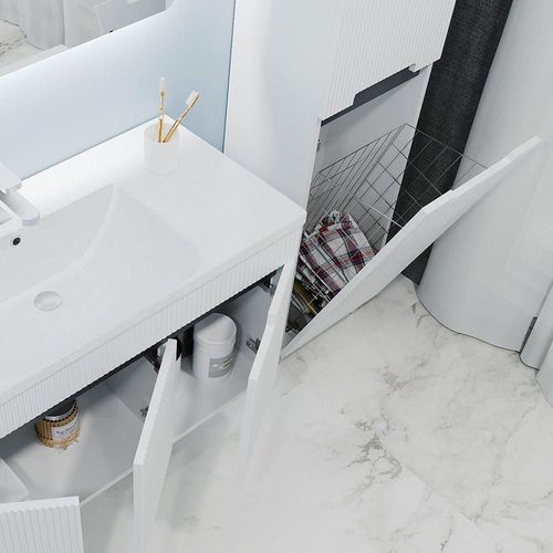 купить Шкаф-пенал Bayro Positano с корзиной 420x1900 правый, белый мат в Кишинёве 