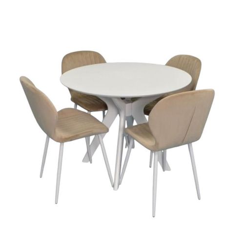 купить Комплект стол и стулья Evelin di Costacurta стол Raffles Round White + 4 стула YTC-064Wh UF910-01 Light beige в Кишинёве 