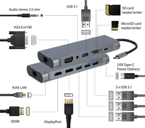 cumpără Adaptor IT Gembird A-CM-COMBO8-01, USB Type-C 8-in-1 multi-port în Chișinău 