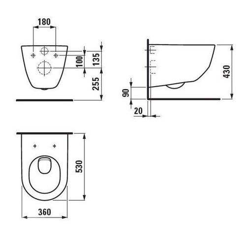 Vas WC de perete 36 53 cm, cu ramă, cu scaun PRO Slim cu capac de toaletă, LAUFEN PRO 