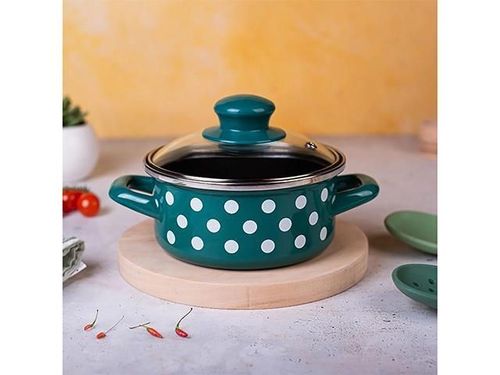 cumpără Cratiță Metalac 57048 Cratita emailata Green Dots 14cm, 1.0L, capac din sticla în Chișinău 