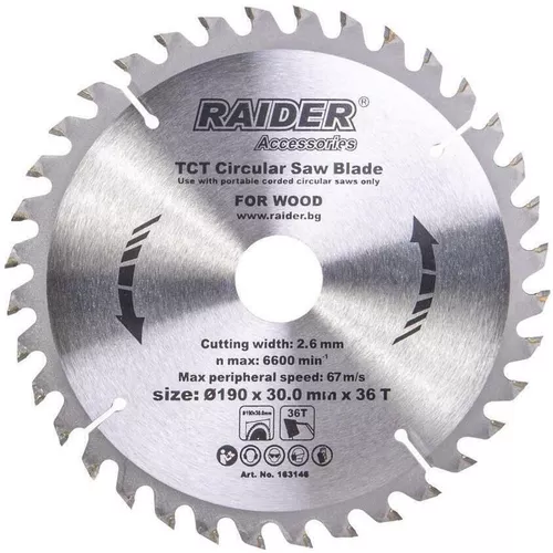 cumpără Disc de tăiere Raider 163146 Lamă de ferăstrău circular 190x30x2.4mm 36T în Chișinău 