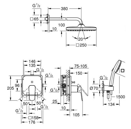 cumpără Set pentru duș Grohe Set dus ingropat Cubeo (smart box + dus fix + para + furtun + suport1/2) 1053360000 în Chișinău 