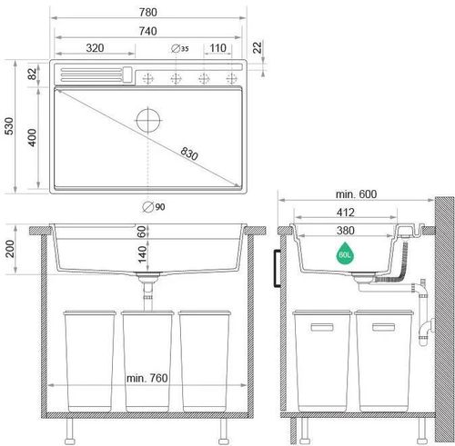 купить Мойка кухонная Primagran Oslo 80 Pocket Multilevel Beige + accesorii 530x780 MOHKB в Кишинёве 