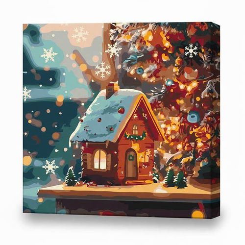 cumpără Tablou pe numere BrushMe SBS032 40x40cm Eco, Casuta sub fulgi de zapada în Chișinău 