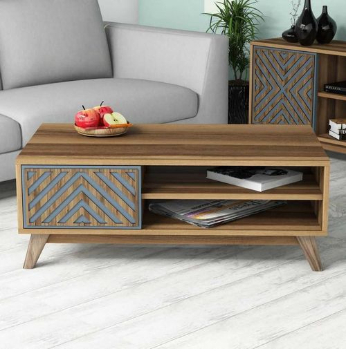 купить Журнальный столик Trendy Инчи, орех, синий 105x38x60 см в Кишинёве 