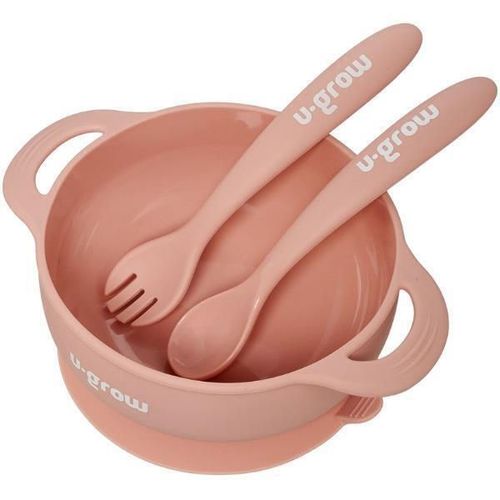 купить Посуда для кормления U-Grow UG-SET11PK Set bol cu linguriță și furculiță din silicon, roz в Кишинёве 