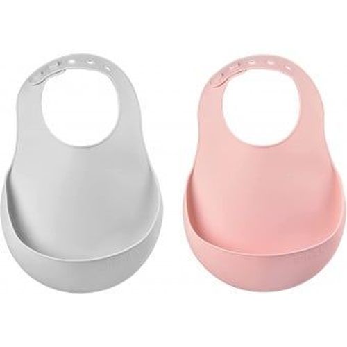 Set bavete din silicon Beaba Old Pink/Light Grey 