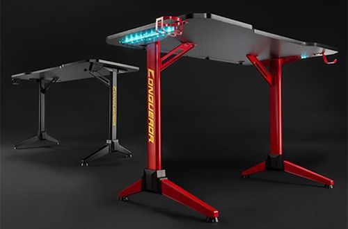 купить Офисный стол Lumi GMD03-1 Conqueror Gaming Desk with RGB Lighting, Black/Red в Кишинёве 