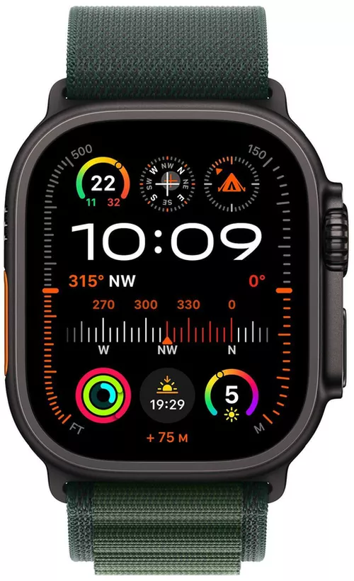 cumpără Ceas inteligent Apple Watch Ultra 2 2024 GPS + Cellular 49mm Black Titanium Case with Dark Green Alpine Loop - Medium MX4R3 în Chișinău 