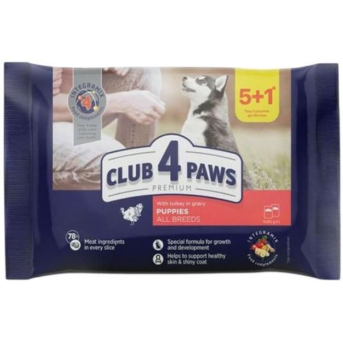 купить Корм для питомцев CLUB 4 PAWS 24231129 pouch Premium для щенков, индейка в соусе, 5+1 (480гр) (10шт в коробке) в Кишинёве 