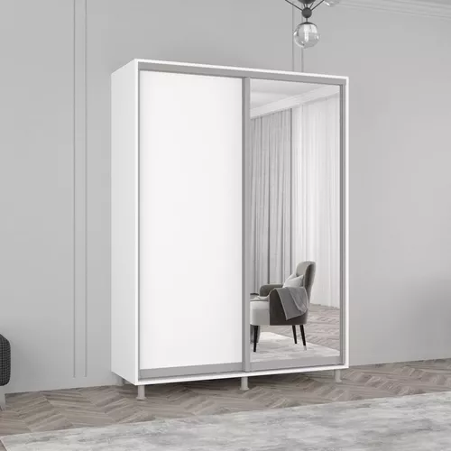 купить Шкаф Mobildor-Lux Раздвижные двери Aron-P из зеркала и ДСП 1,0–1,8 м (140 x 60 x 240 см) Белый блестящий в Кишинёве 