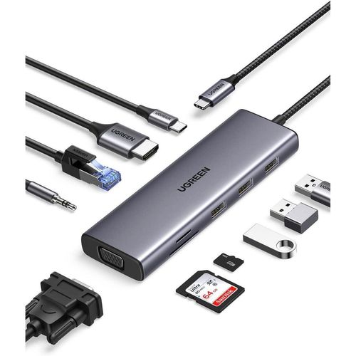купить USB Hub Ugreen 15601 HUB 10 in 1 USB-C CM498, Space Gray в Кишинёве 