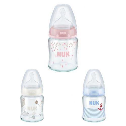 Biberon din sticla NUK First Choice Temp cu tetina din silicon (0-6 luni) 120 ml 