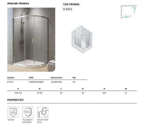 cumpără Cabină de duș New Trendy New Varia 120x85x200 6mm Active Shield K-5471 în Chișinău 