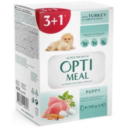 cumpără Hrană pentru animale de companie Optimeal 24231053 pouch Super Premium, pentru pui, curcan și morcov în sos, 3+1/100 g (8 buc. în cutie) în Chișinău 