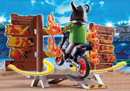 cumpără Mașină Playmobil PM70553 Stunt Show Motocross with Fiery Wall în Chișinău 