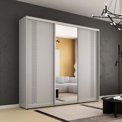 купить Шкаф Mobildor-Lux Compact uși glisante Oglindă + PAL cu ornament grecesc (240x45x240H cm) Grey в Кишинёве 
