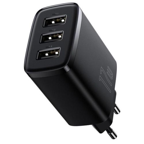 купить Зарядное устройство сетевое Baseus CCXJ020101 Wall Charger 3*USB-A, Compact Series, Black в Кишинёве 