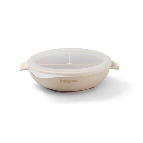 купить Посуда для кормления BabyOno 1661/03 Placa de silicon cu ventuza si capac (bej) в Кишинёве 