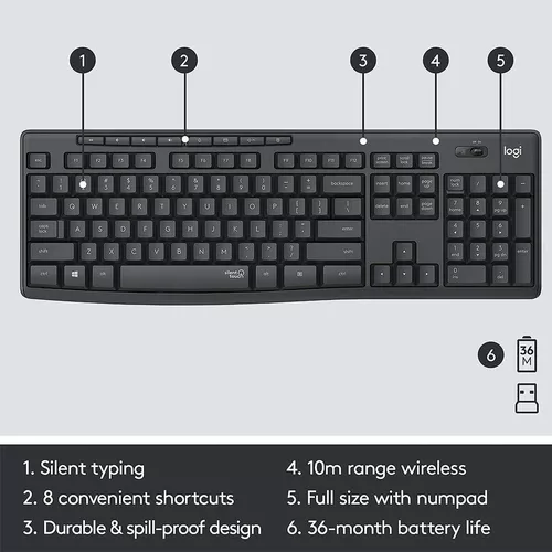 купить Клавиатура+мышь Logitech MK295 Silent, Wireless Combo, Multimedia Keyboard & Mouse, Graphite, USB, US Layout, Retail  920-009800 в Кишинёве 