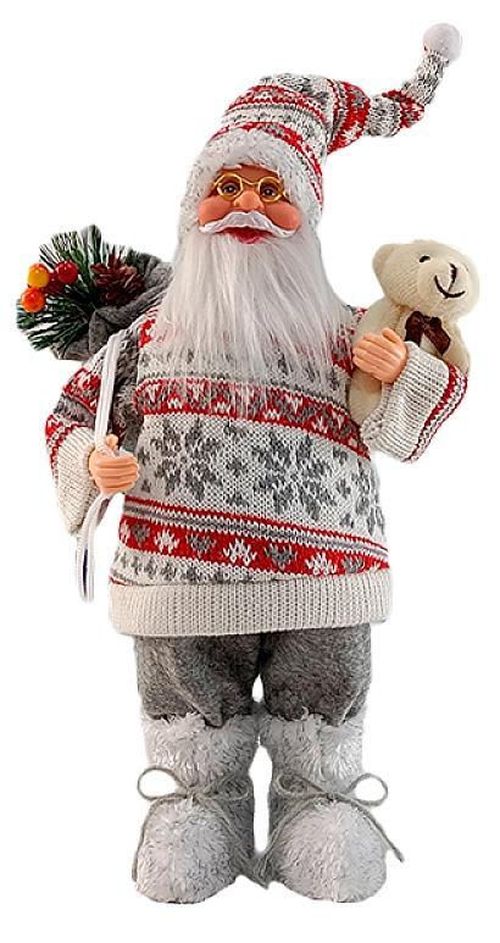 купить Новогодний декор Promstore 56877 Mos Crăciun, 30cm, Silver Scandinavian cu cadouri si un ursulet в Кишинёве 