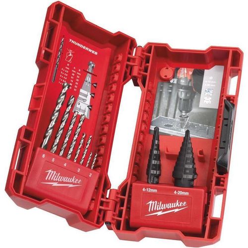 купить Набор головок, бит, насадок Milwaukee 48899350 set burghie 2 x burghie în trepte (4-12 mm), 8 x burghie metal Thunderweb (2-6 mm) в Кишинёве 