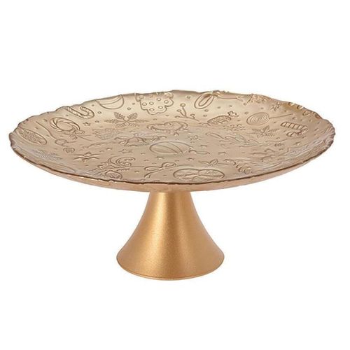 cumpără Veselă Promstore 51096 Suport pentru tort "Ornament de Craciun" 28cm H12.8cm galben în Chișinău 