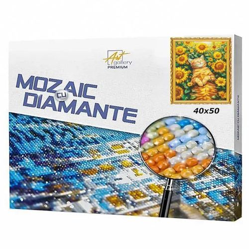 купить Картина по номерам Art Gallery GA87105 Mozaic cu diamante 40x50cm Motan roscat printre floarea-soarelui в Кишинёве 