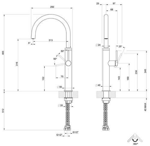 купить Смеситель кухонный Gessi 60212-239 Gessi 316 Steel Brushed в Кишинёве 