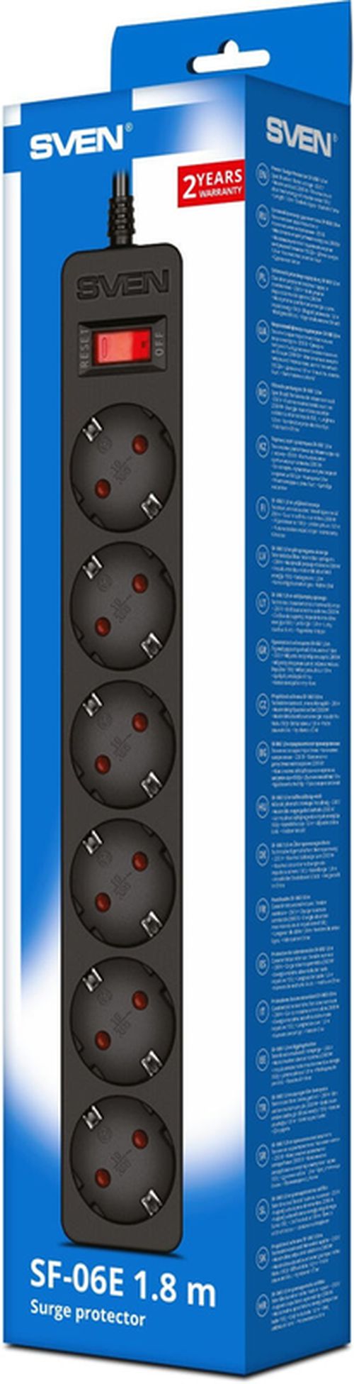 купить Фильтр электрический Sven SF-06E, 6 Sockets, Children protection, Non-Flammable, 1.8m, Black в Кишинёве 